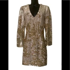 ASTER Woman’s Gold Sequin LongSleeve V Neck Dress